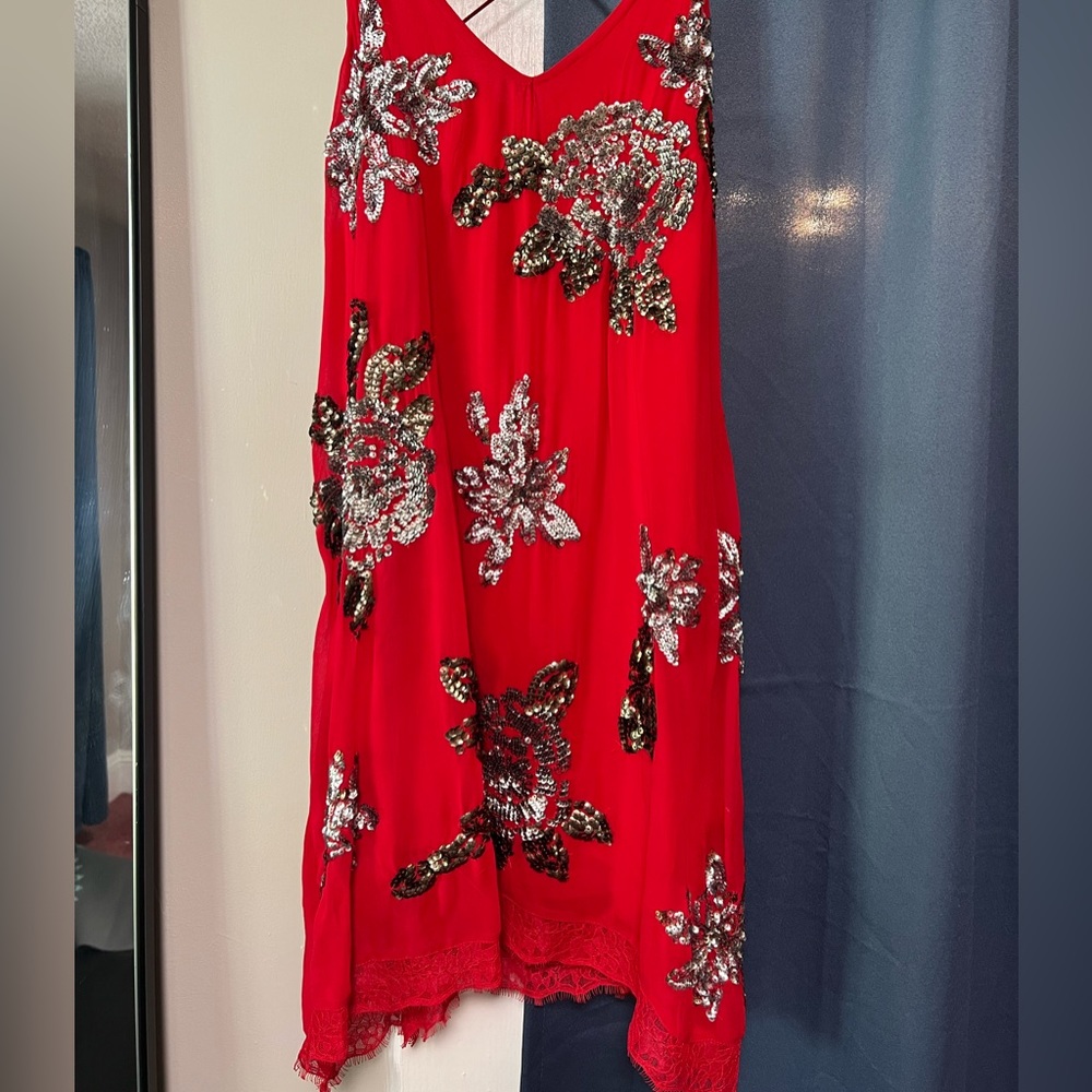 FreePeople Mini Red Flower Sequin Dress